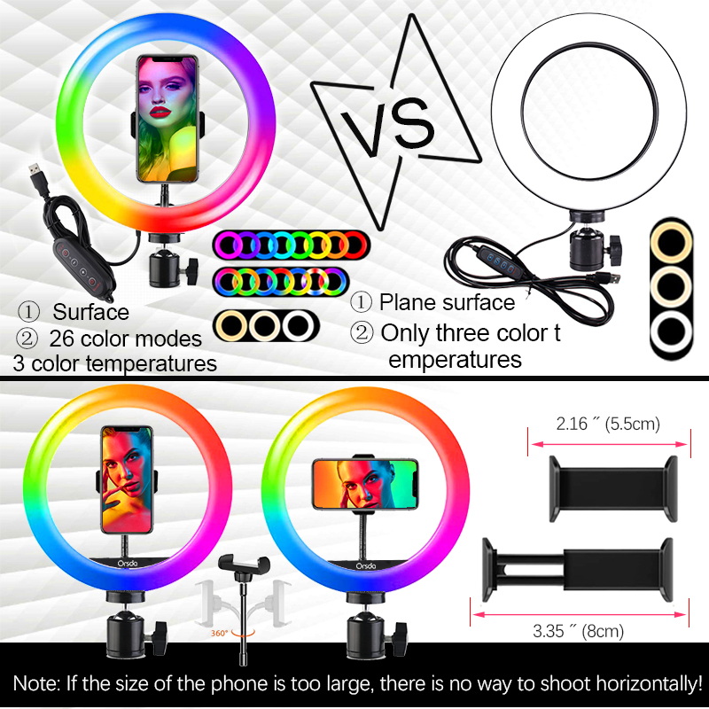10閳?RGB Ring Light tripod LED Ring Light Selfie Ring Light with Stand RGB 26 Colors Video Light-xinru shop