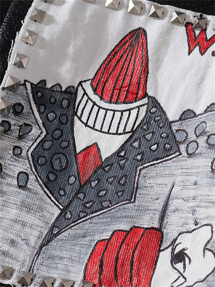 Women Street Style Graffiti Spiked Leather Jacket-xinru