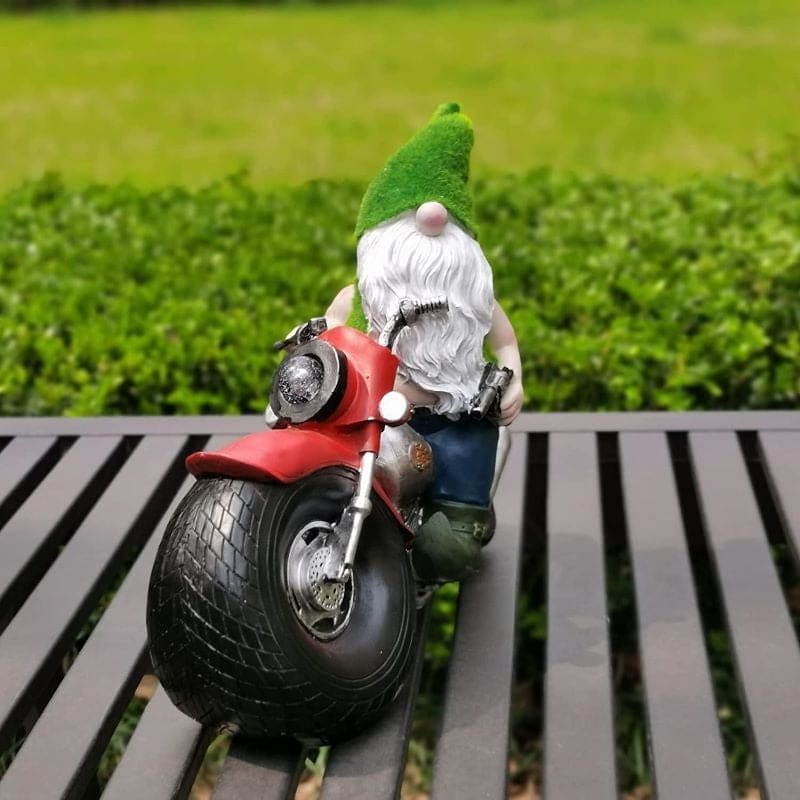 Garden Gnome on Motorcycle Statue With Solar Light-xinru
