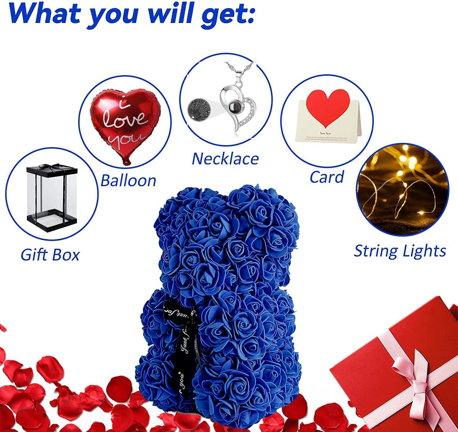 Mother's Day Gift Rose Bear With Box String Lights Necklace-xinru