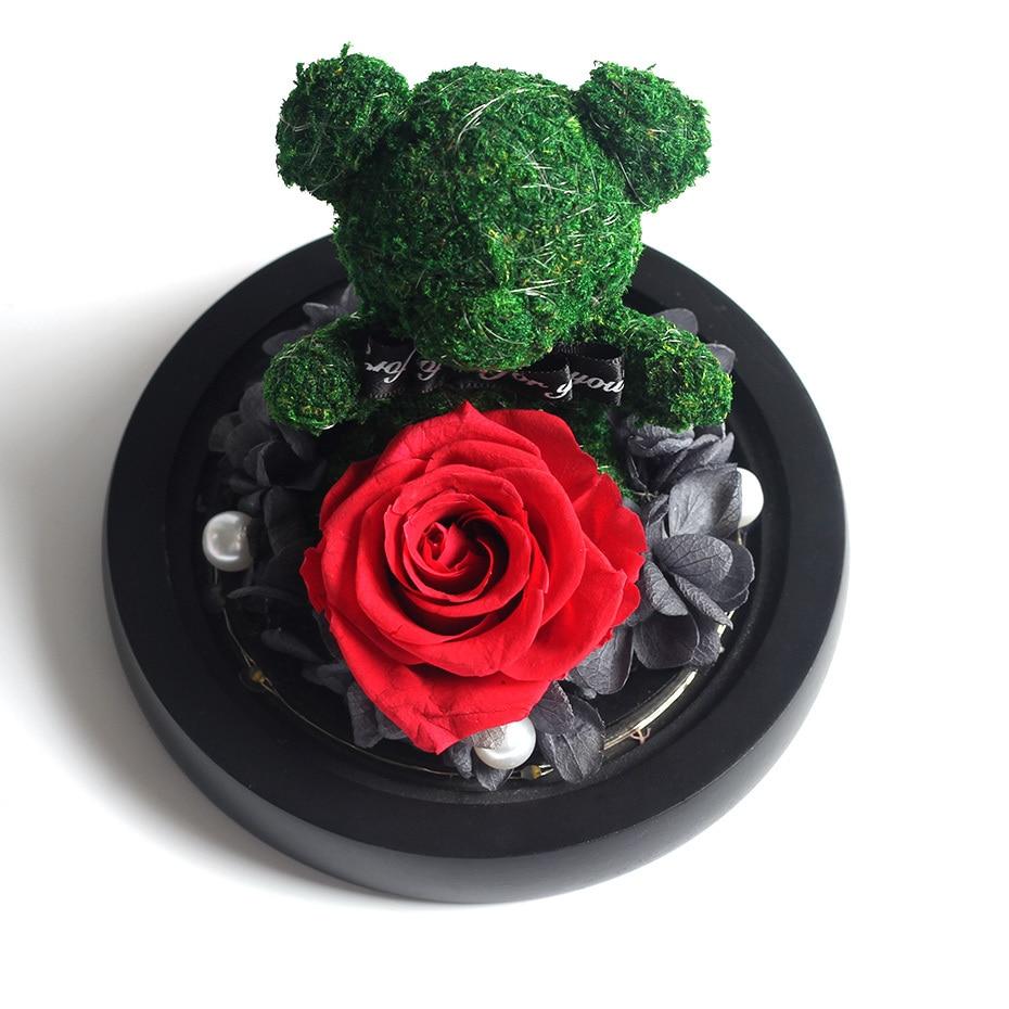 Immortal Preserved Rose Teddy Bear Glass LED Display-xinru