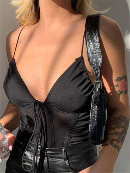 Women's Sexy V Neck Backless Lace-up Tank Tops-xinru