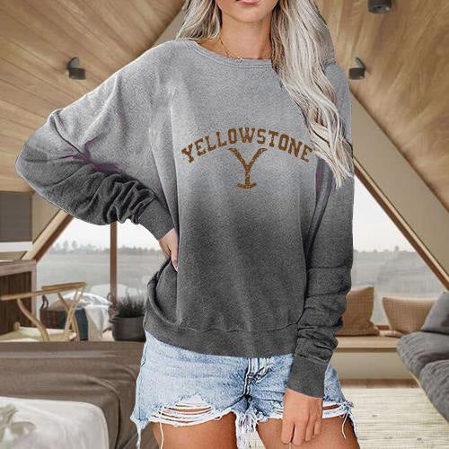 Yellowstone YS Print Gradient Patchwork Sweatshirt Beth Dutton Ranch Yellowstone Cowboy Sweatshirt-xinru shop