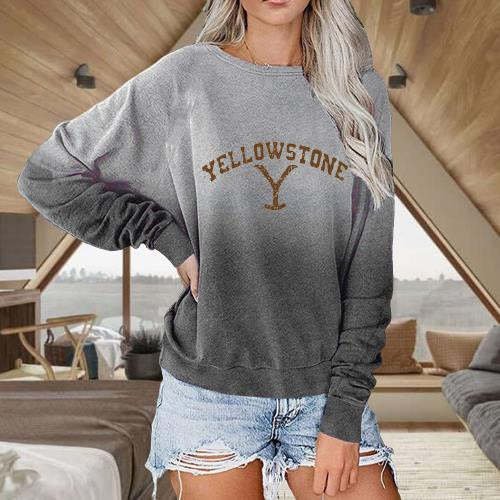 Yellowstone YS Print Gradient Patchwork Sweatshirt Beth Dutton Ranch Yellowstone Cowboy Sweatshirt-xinru shop