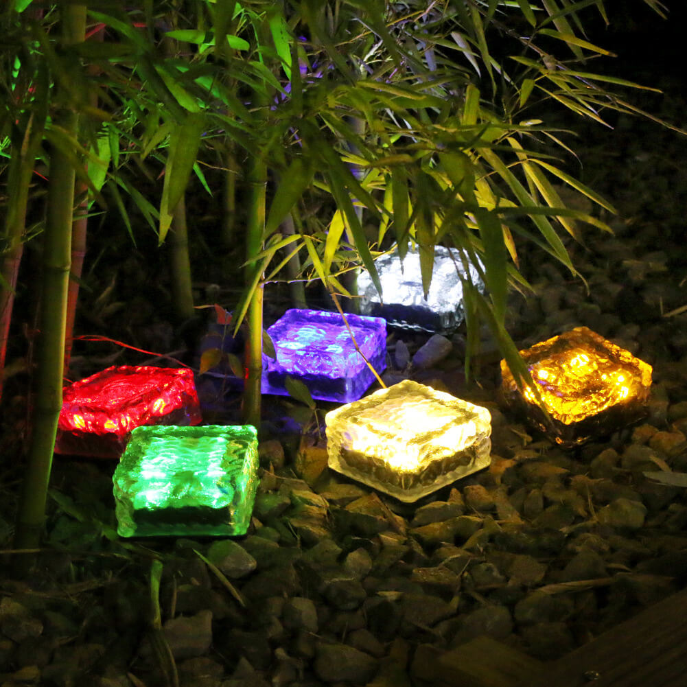 Solar LED Ice Brick Waterproof Glass Ground Light Garden Light-xinru