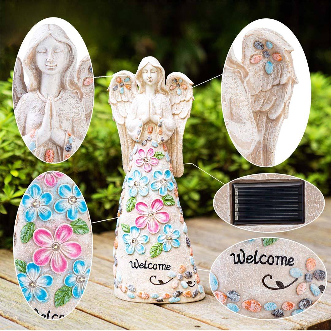 Garden Figurine Angel Statue Welcome Sign Solar Sculpture-xinru