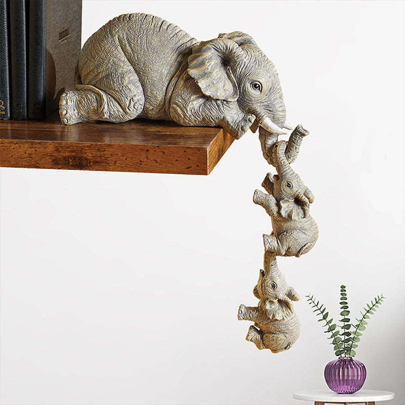 3Pcs Resin Elephant Sitter Figurines Wealth Figurine Hanging Off The Edge of Shelf Table Home Decoration-xinru shop