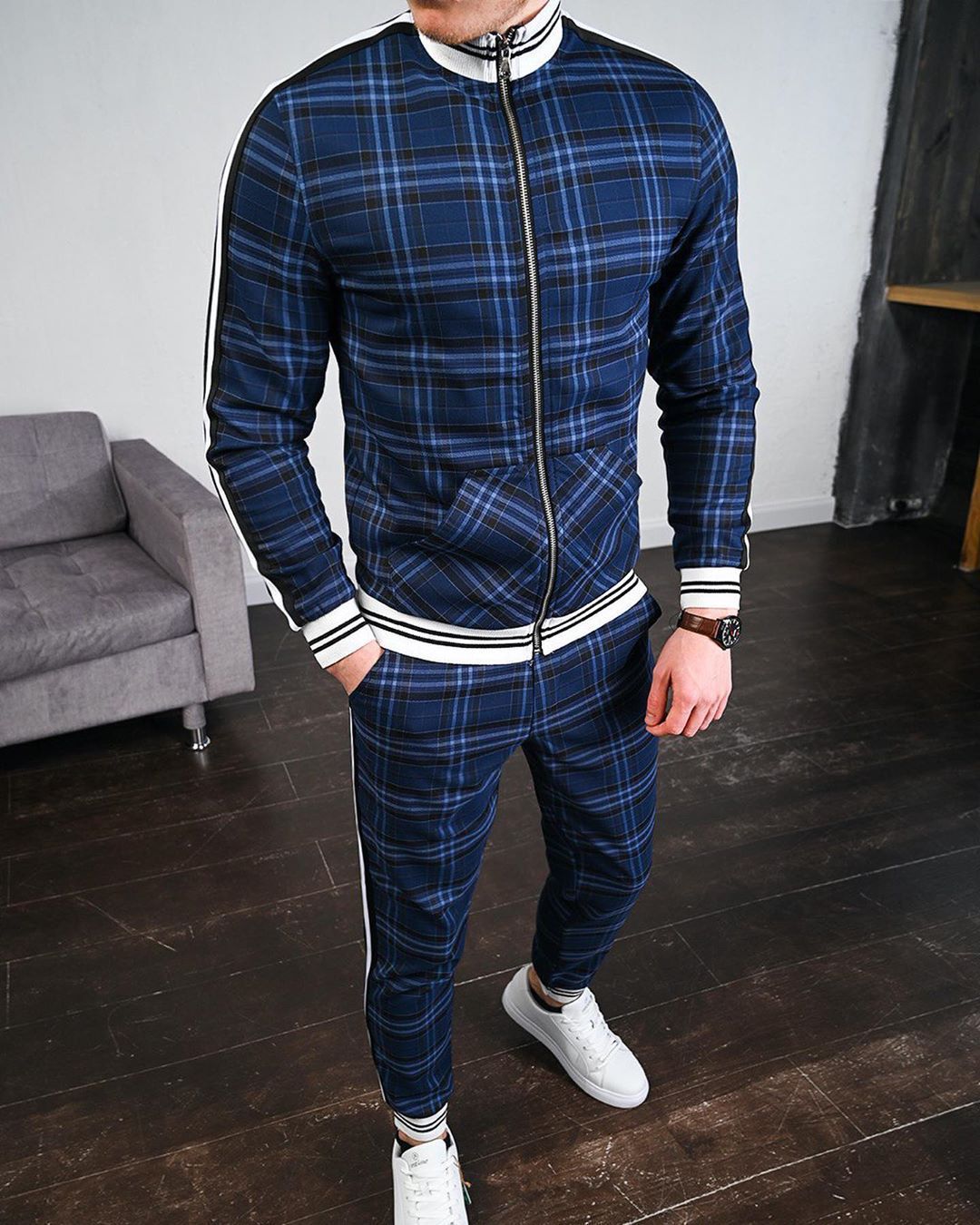 Stylish Guardsmen Matching Plaid Set Track Suits-xinru