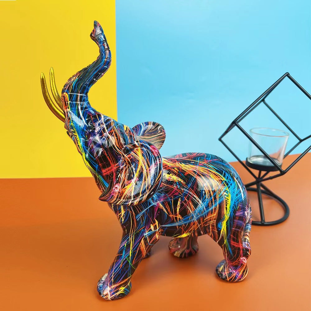 Colorful Elephant Resin Statue Modern Trend Ornament Living Room Office Ornament-xinru