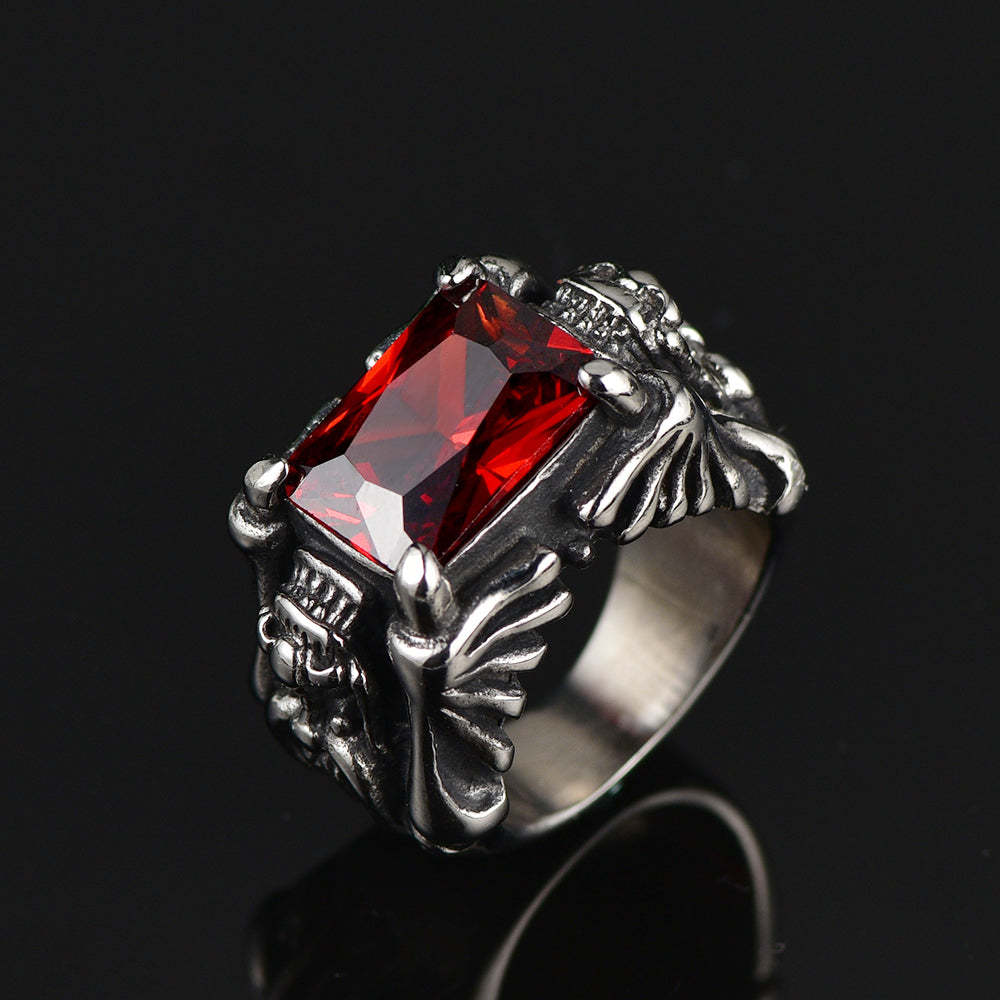 Gothic Stainless Steel Dragon Crystal Ruby Ring For Men-xinru