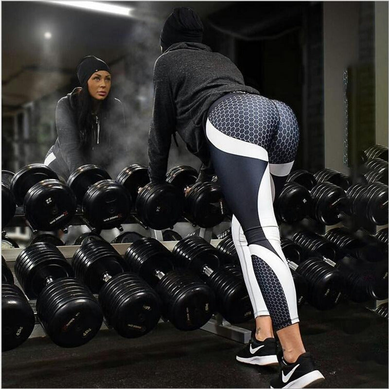 Mesh Pattern Print Leggings Fitness Women Elastic Slim Pants-xinru