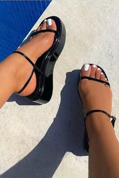 Women Plus Size PU One Word Buckle Platform Sandals-xinru