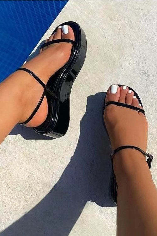 Women Plus Size PU One Word Buckle Platform Sandals-xinru