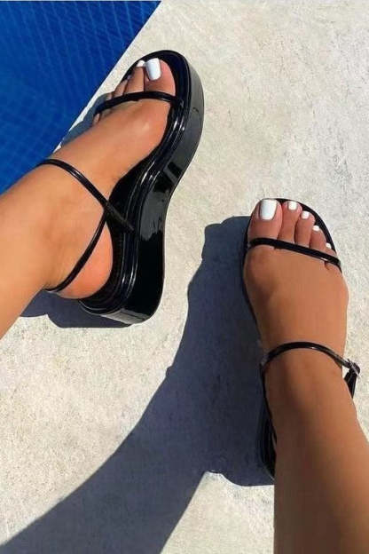 Women Plus Size PU One Word Buckle Platform Sandals-xinru