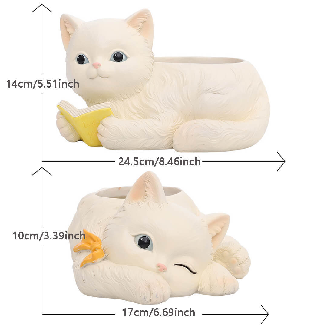 Creative Pastoral Resin Planter Succulent Flower Pot Cute Kitten Desktop Pot-xinru