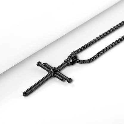 Nail Cross Necklace Stainless Steel Cross Pendant with 24'' Chain For Men-xinru