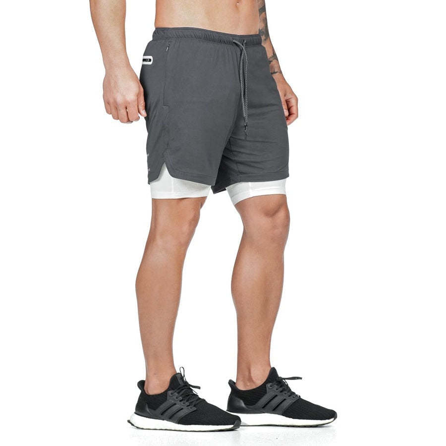 Men Drawstring Waist Sports Shorts With Phone Pocket-xinru