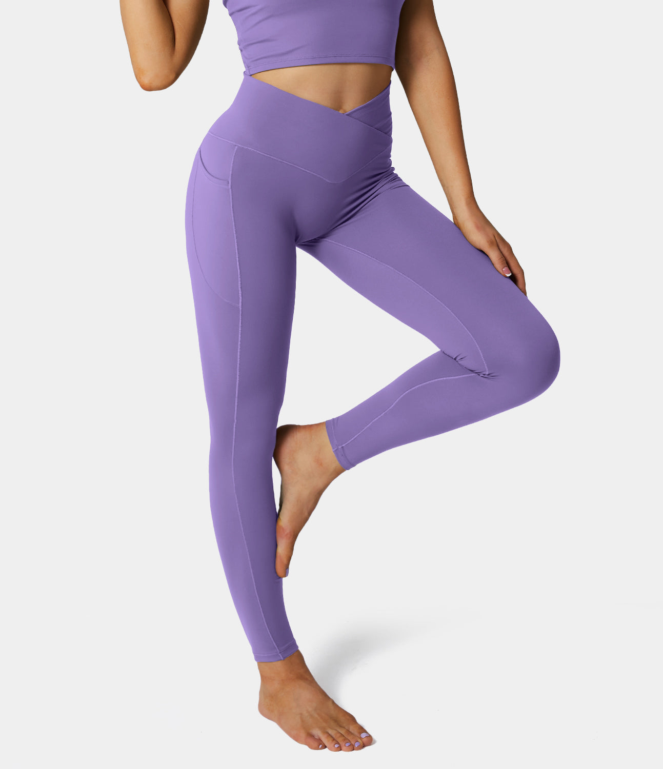 Cloudful® Crossover Pocket Plain 7/8 Leggings-xinru shop