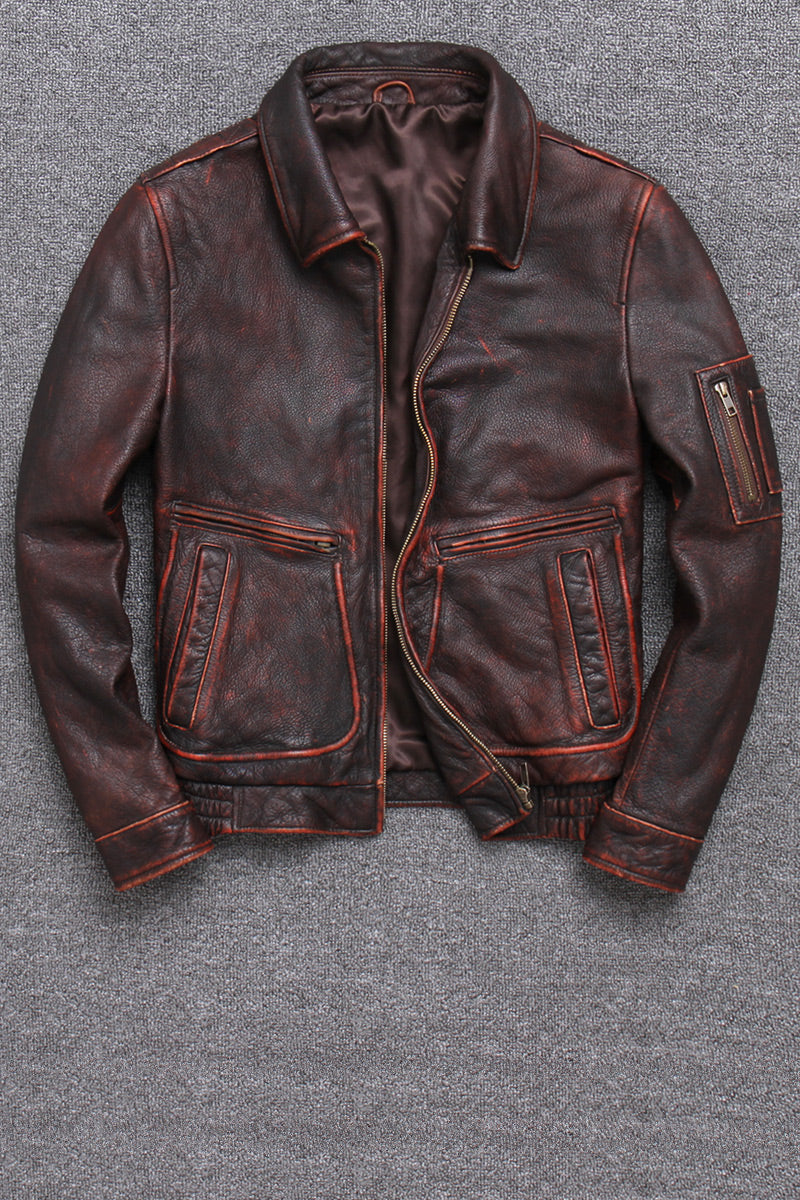 Distressed Lapel Cropped Leather Jacket-xinru shop