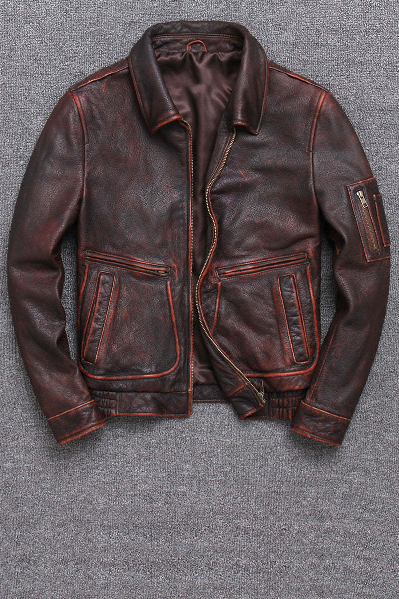 Distressed Lapel Cropped Leather Jacket-xinru shop