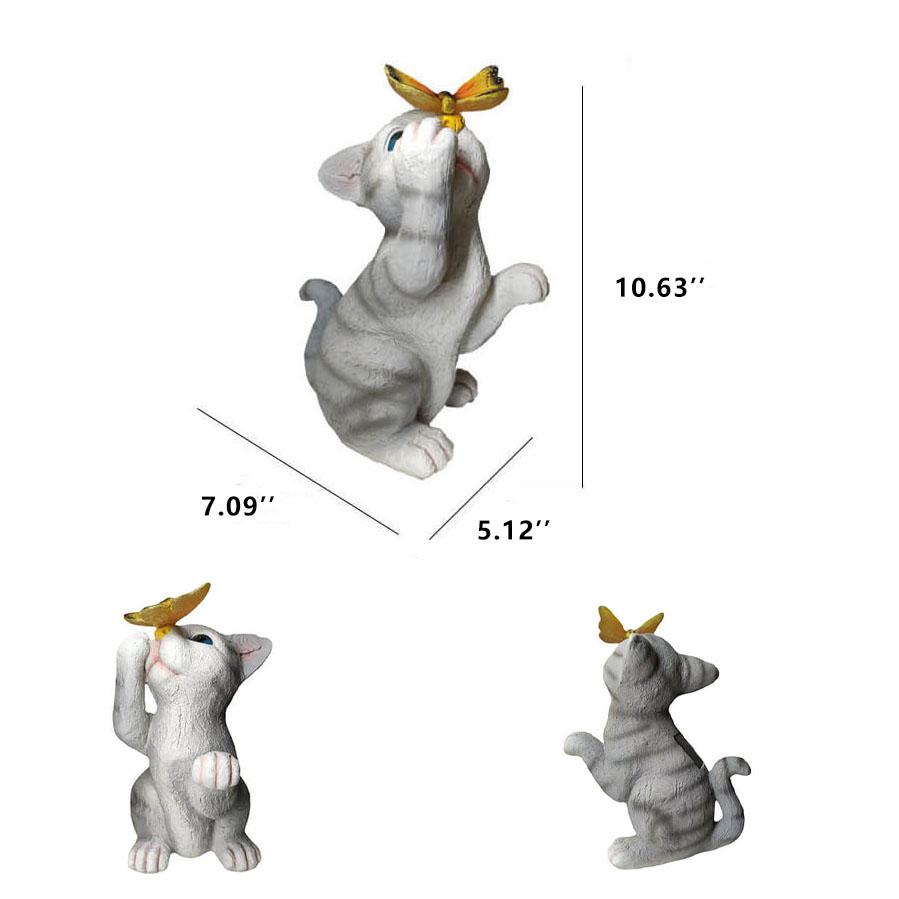 Garden Statue Solar Cat Resin with Butterfly Resin LED Night Light-xinru