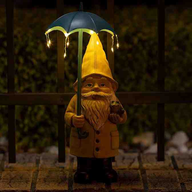 Solar Powered Gnome Statue Light Wearing Raincoat-xinru