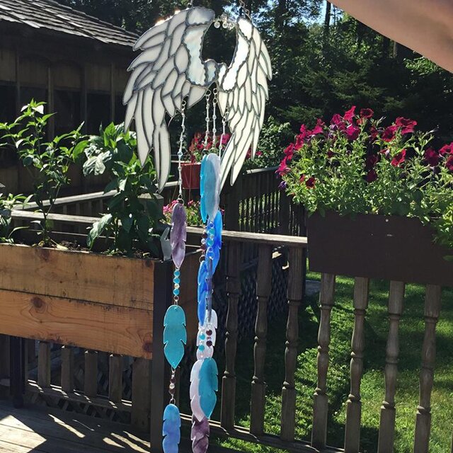 Angel Wings Wind Chime Patio Garden  Suncatcher Hanging Decor-xinru