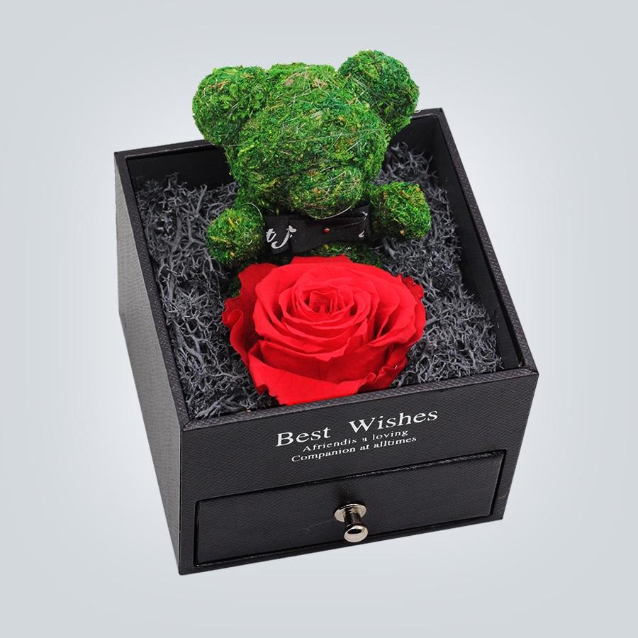 Immortal Preserved Rose Teddy Bear Box Display-xinru