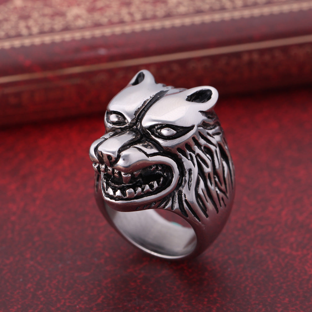 Vintage Silver Wolf Ring Stainless Steel For Men-xinru