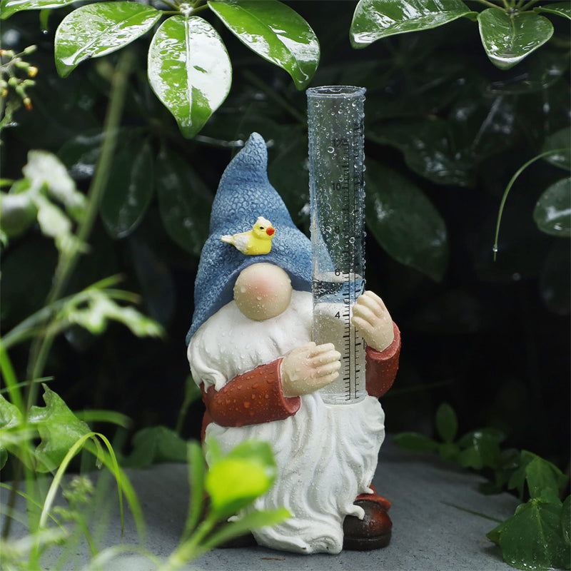 Resin Gnome Garden Statue with a Plastic Rain Gauge-xinru