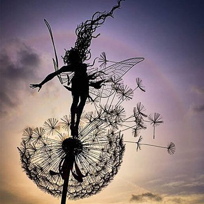 Metal Garden Decorative Stake Fairies Dandelions Dance Together-xinru