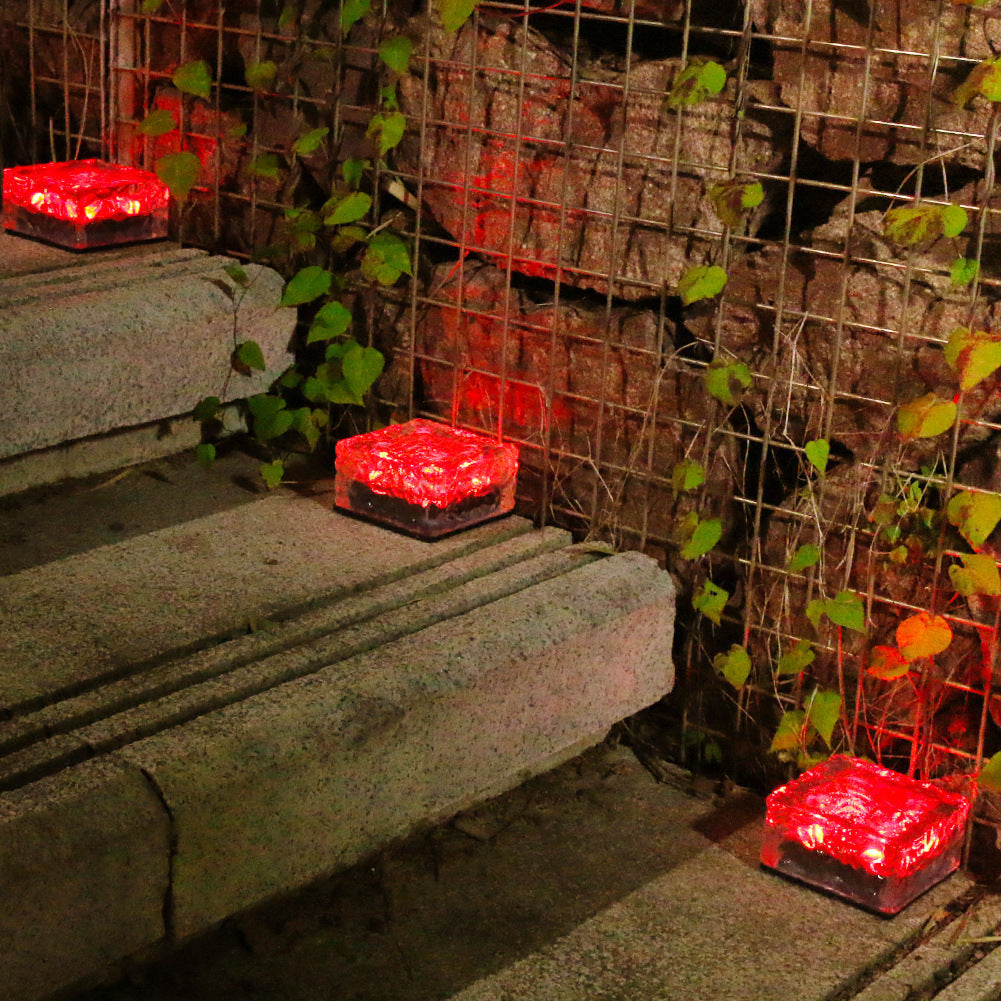 Solar LED Ice Brick Waterproof Glass Ground Light Garden Light-xinru