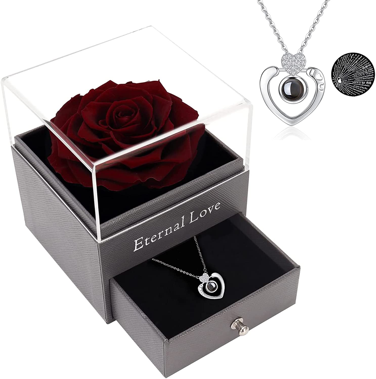 Mother's Day Gift Rose I Love You Necklace In 100 Languages-xinru
