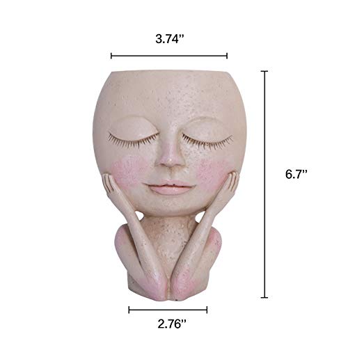 Face Flower Pot Head Planter Pot Succulent Planter Cute Resin Cactus Planter With Drainage Hole Closed Eyes-xinru shop