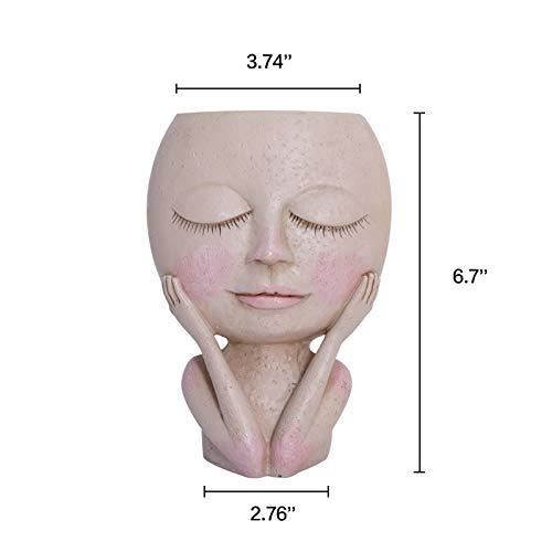 Face Flower Pot Head Planter Pot Succulent Planter Cute Resin Cactus Planter With Drainage Hole Closed Eyes-xinru shop