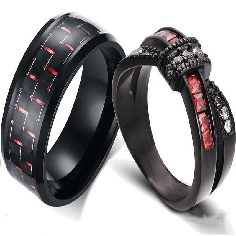 Red  White Couples Weaving Ring Set-xinru