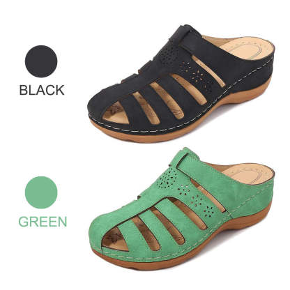 Hollow Out Closed Toe Wedges Backless Sandals-xinru shop