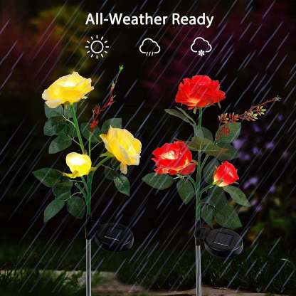 2 Packs Solar Rose Flower Stake Lights With 6 Rose Flowers-xinru