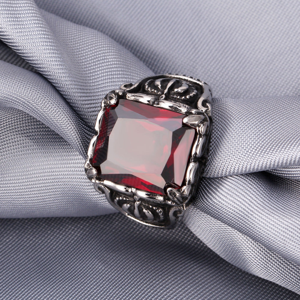 Vintage Stainless Steel Ruby Crystal Crown Ring For Men-xinru