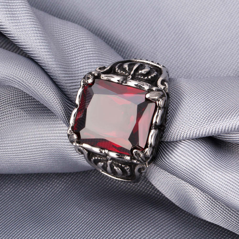 Vintage Stainless Steel Ruby Crystal Crown Ring For Men-xinru