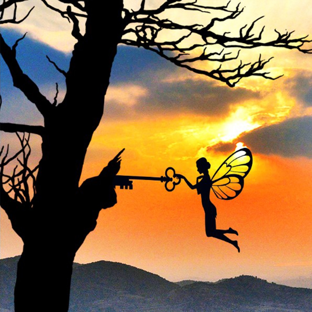 Metal Iron Rustic Sitting Fairy Silhouette Garden Home Wall Art Sculpture