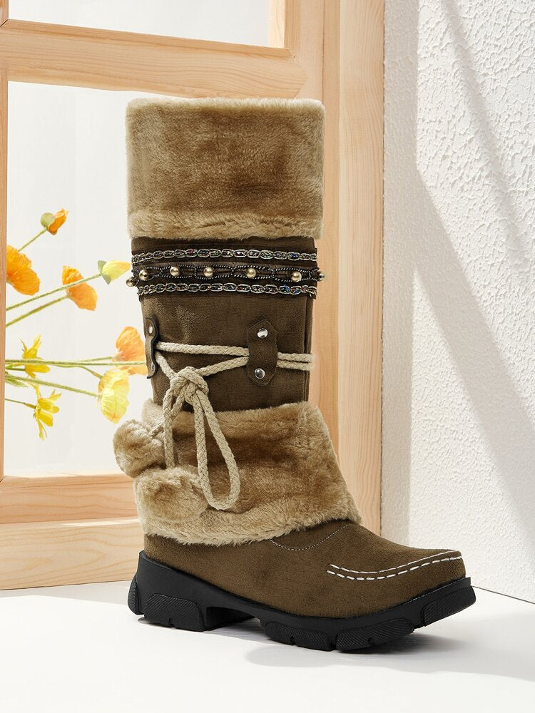 Suede Pom-Pom Snow Boots-xinru shop