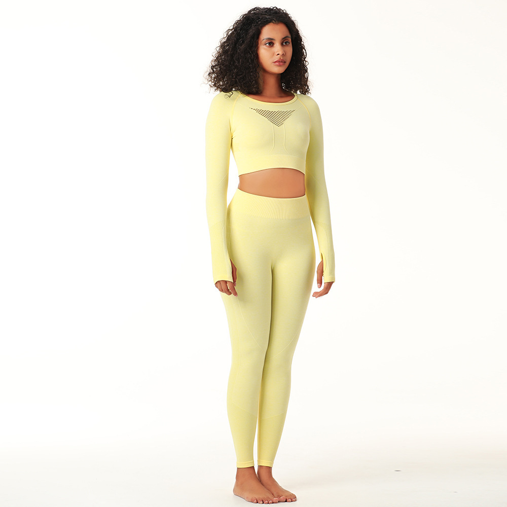 Women's Sports Running Hollow Workout Clothes Solid Color Yoga Clothes Long Sleeve Yoga Suit-xinru shop