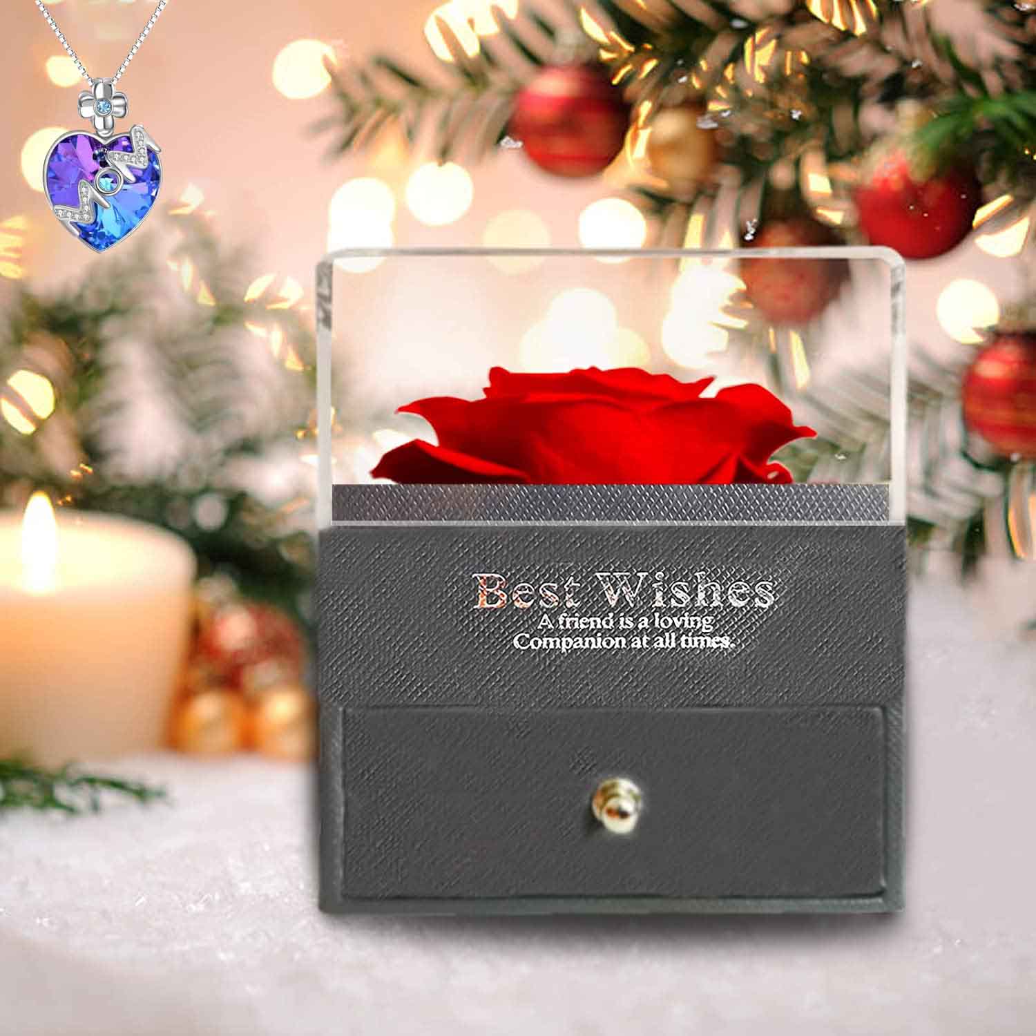 Mother's Day Gift Preserved Red Real Rose With  Necklace-xinru