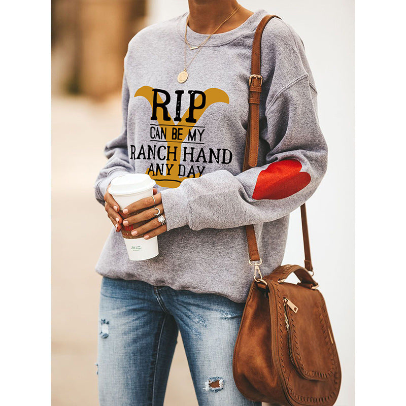 Women's Rip Can Be My Ranch Hand Any Day Yellowstone Dutton Ranch Sweatshirts Letter Round Neck Sweatshirt-xinru shop