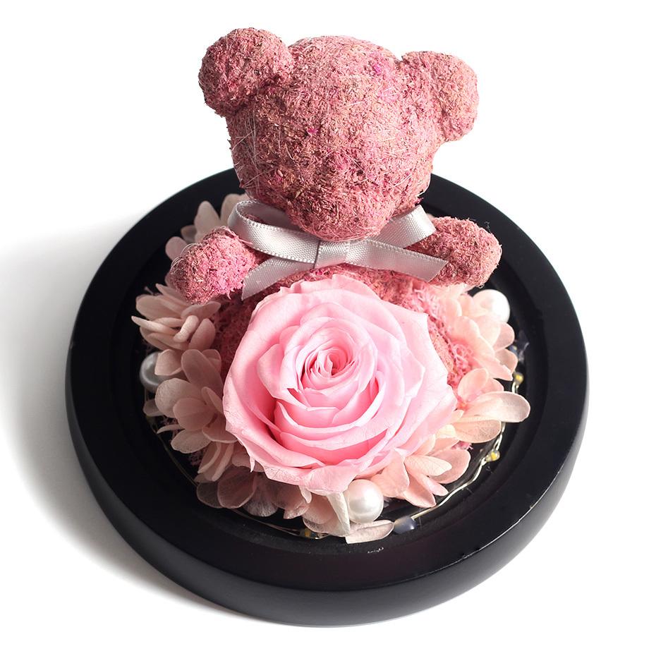 Immortal Preserved Rose Teddy Bear Glass LED Display-xinru