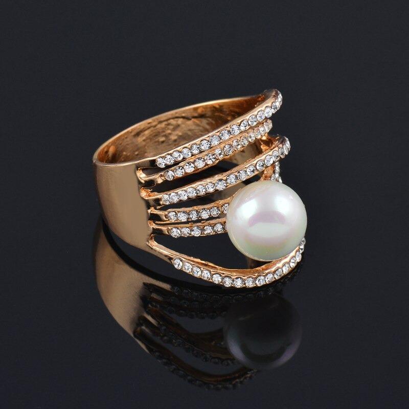 Multilayer Rhinestone Pearl Bangle Bracelet With Ring Set-xinru