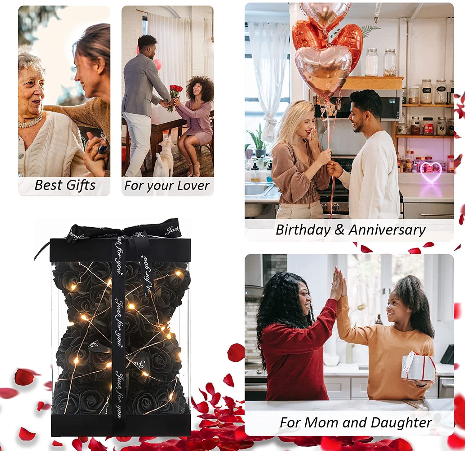 Mother's Day Gift Rose Bear With Box String Lights Necklace-xinru