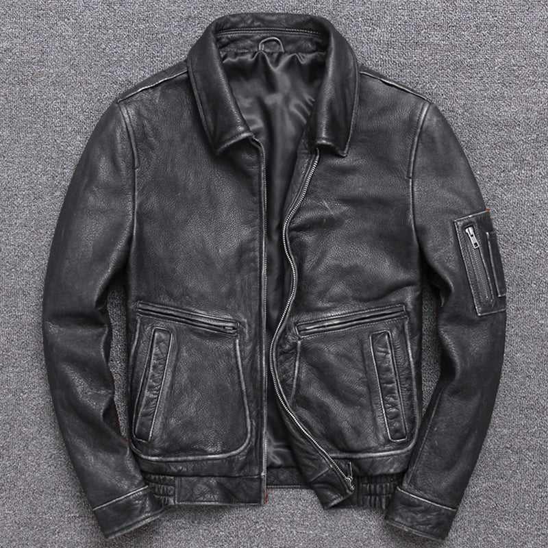 Distressed Lapel Cropped Leather Jacket-xinru shop