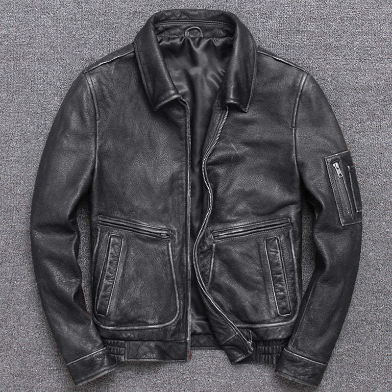 Distressed Lapel Cropped Leather Jacket-xinru shop